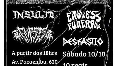 Show com Insulto, Endless Funeral, Arnesia e Desfadio no Bar Phomet