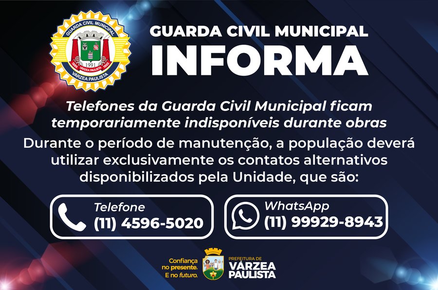 Telefones da Guarda Civil Municipal ficam temporariamente indisponíveis durante obras