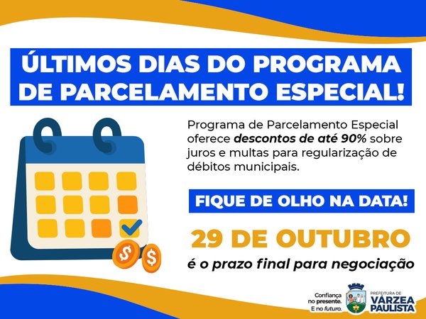 Prazo para negociar dívidas com a Prefeitura de Várzea Paulista termina em 29 de outubro