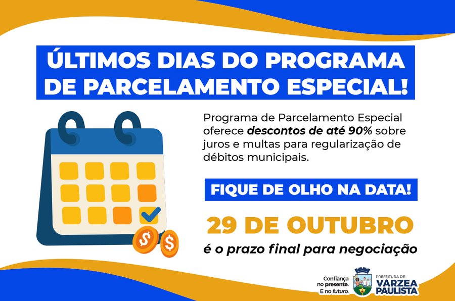 Prazo para negociar dívidas com a Prefeitura de Várzea Paulista termina em 29 de outubro